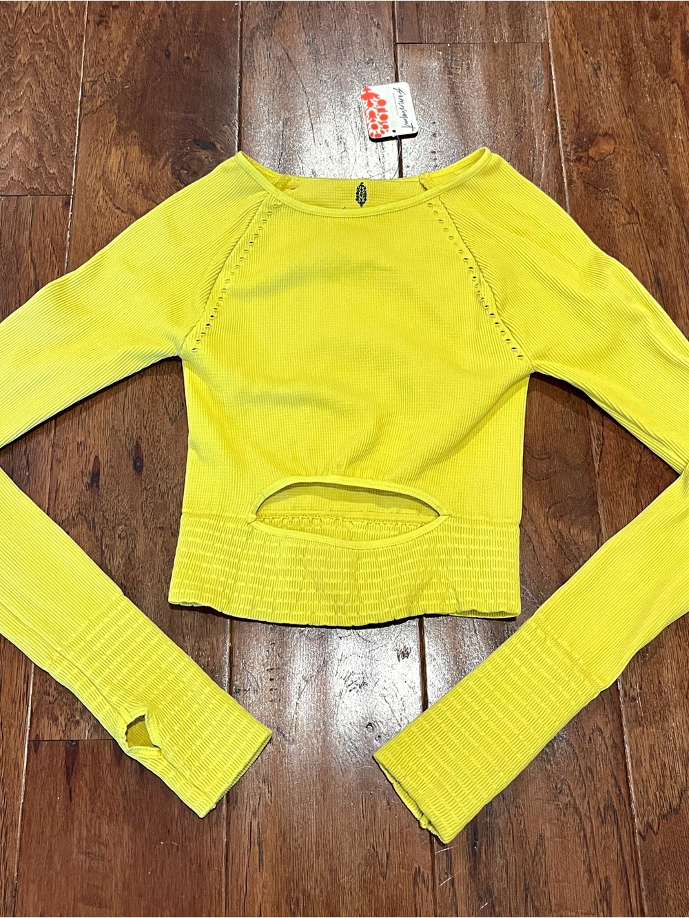 Free People Cropped Long-Sleeve Cutout Top Size XS
